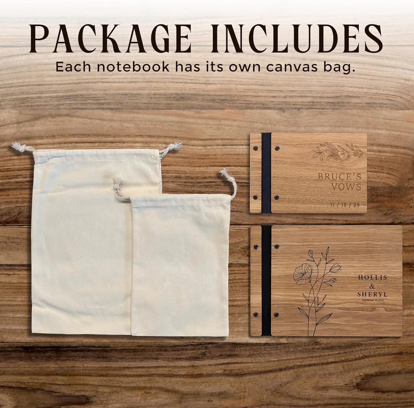 NBE Personalized Wooden Guest Book - Custom Wedding Sign-In Book with Burgundy Spine - Rustic Photo Album for Messages & Polaroids - Couples Keepsake Memory Gift (8.5x11.5 Inches)