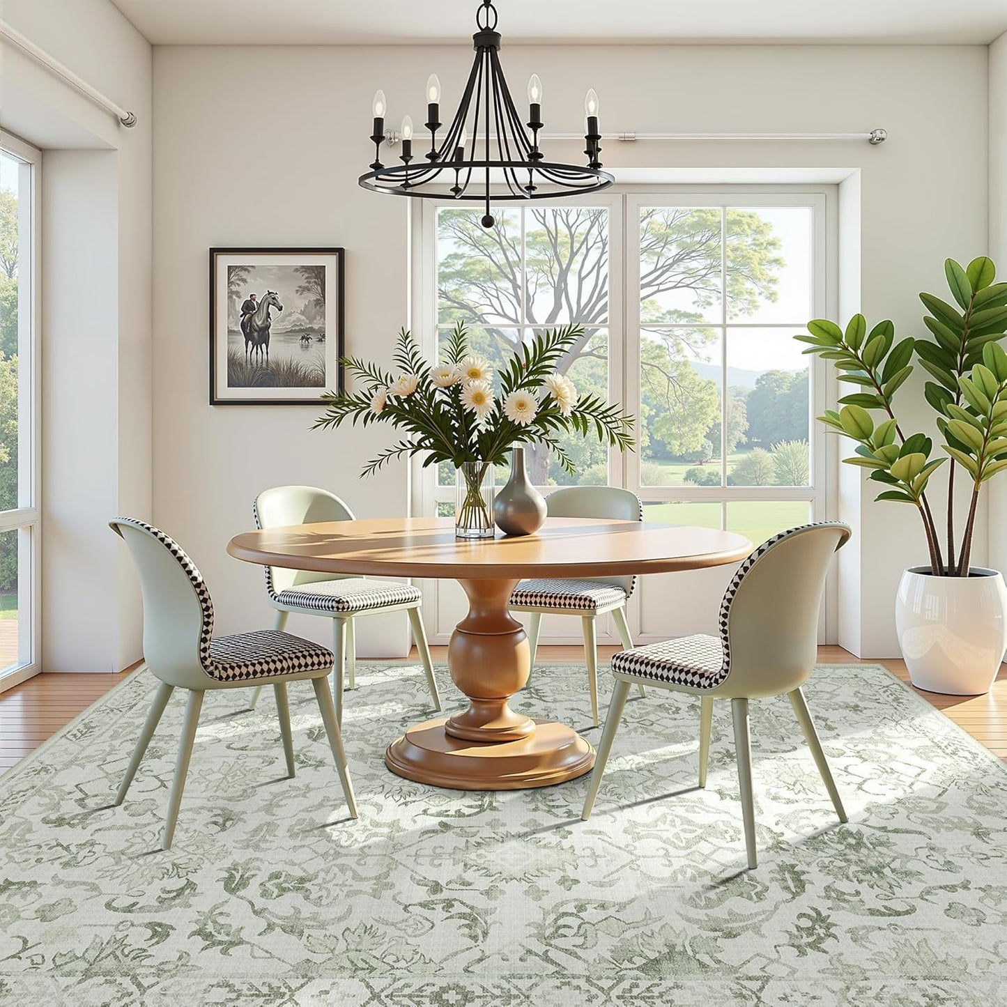 Sage Area Rugs 6x8 for Living Room, Washable Vintage Rugs for Bedroom, Distressed Throw Rug, Non Slip Floral Carpet Green Area Rug for Bedroom Dining Nursery