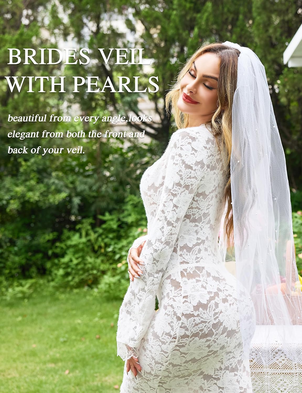 Lovasy Pearl Wedding Bridal Veil 1 Tier Long Veils with Metal Comb– Premium Wedding Accessories for Brides Bachelorette Party