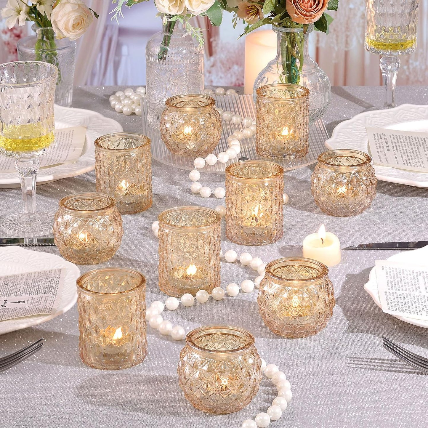 12pcs Assorted Gold Votive Candle Holders, Tea Light Candle Holder for Table Centerpiece, Gold Candle Holders for Wedding Centerpieces, Brithday and Holiday Decorations
