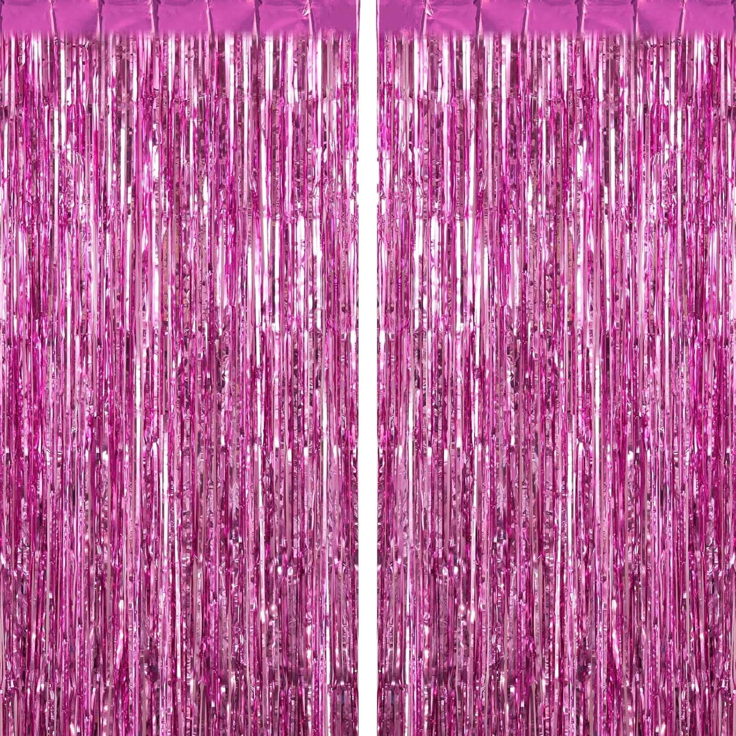 2 Pack Pink Fringe Curtains Foil Shiny Fringe Backdrop Tinsel Door Streamers Foil Curtains for Birthday Wedding Engagement Bridal Shower Celebration Party Decorations Large