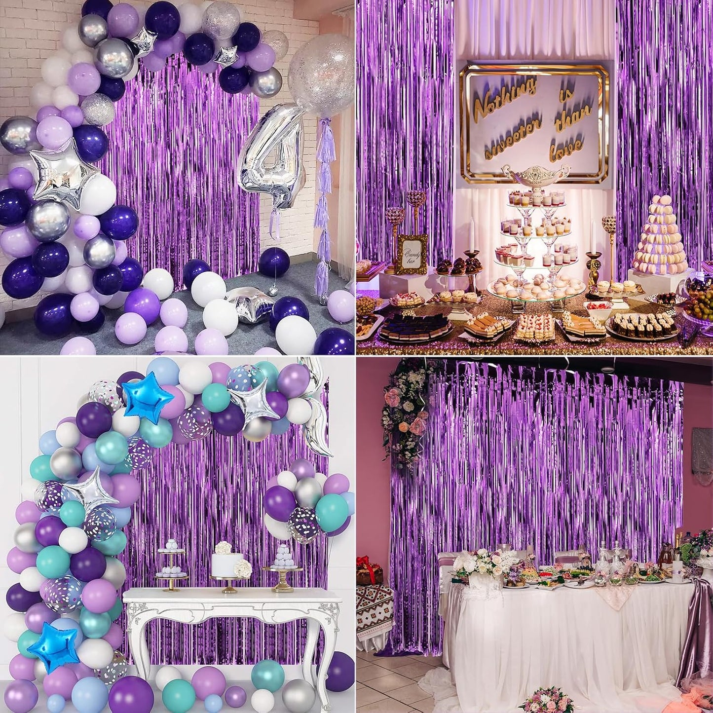 2 Pack Purple Foil Fringe Curtains Door Streamers Party Decorations 3.3 x 8.2 ft, Tinsel Curtain Fringe Backdrop for Parties, Door Fringe Birthday Streamers, Photo Booth Backdrops, Party Decor