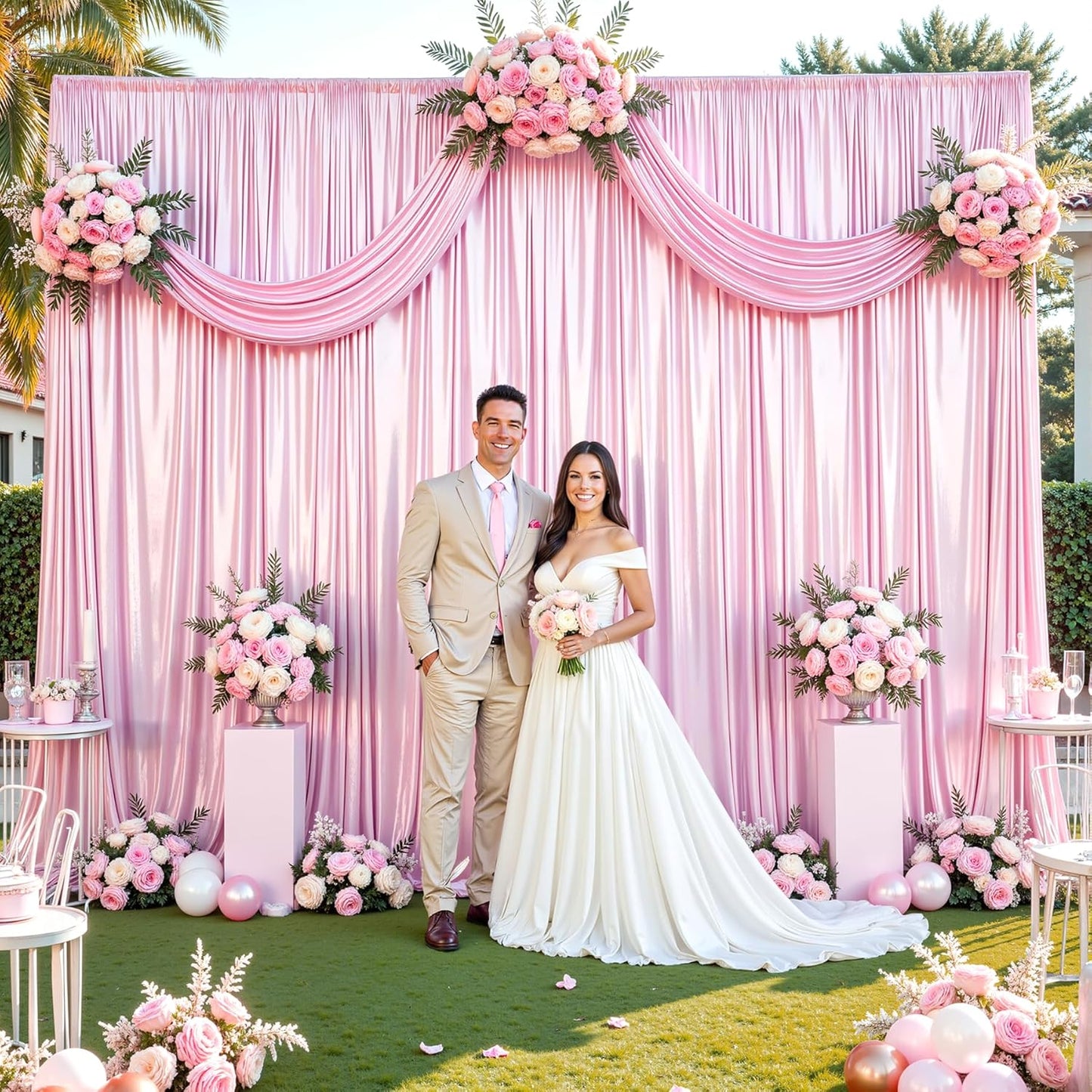 Pink Glitter Backdrop Curtain for Parties Wedding,10Ft x 10Ft Satin Shimmer Photo Backdrop,Non-Wrinkle Sparkle Drapes for Backdrop,Back Drop for Photography, Birthdays,Weddings,Prom