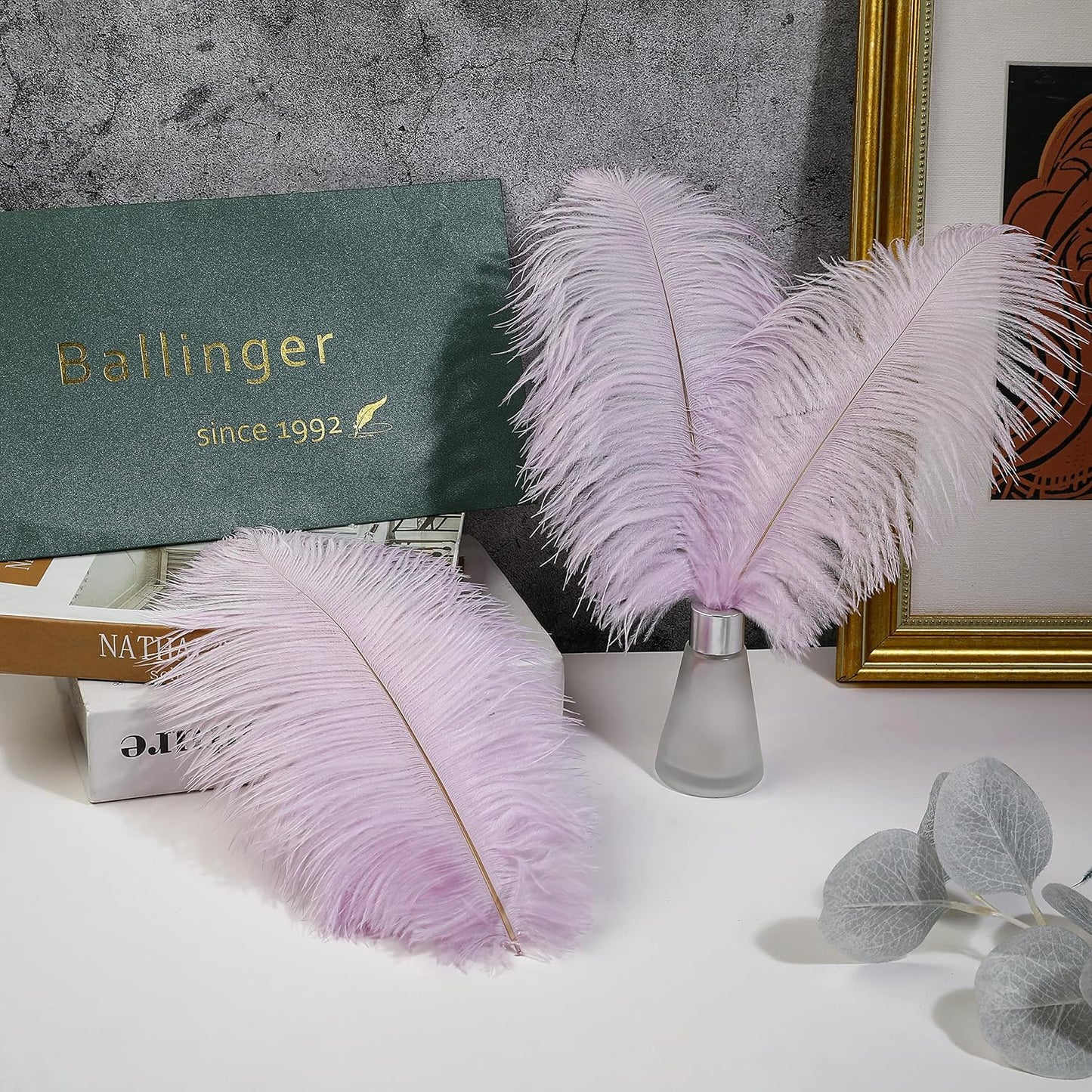 Ballinger Lavender Ostrich Feathers Bulk - 24Pcs 8-10inch Light Purple Feathers for Party Centerpieces, Flower Arrangement and Home Decor