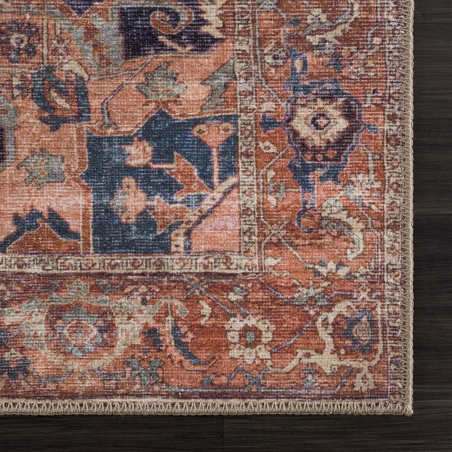 Bloom Rugs Washable 7 ft Runner - Beige/Terracotta Traditional Runner for Entryway, Hallway, Bathroom, and Kitchen - Exact Size: 2.5' x 7'