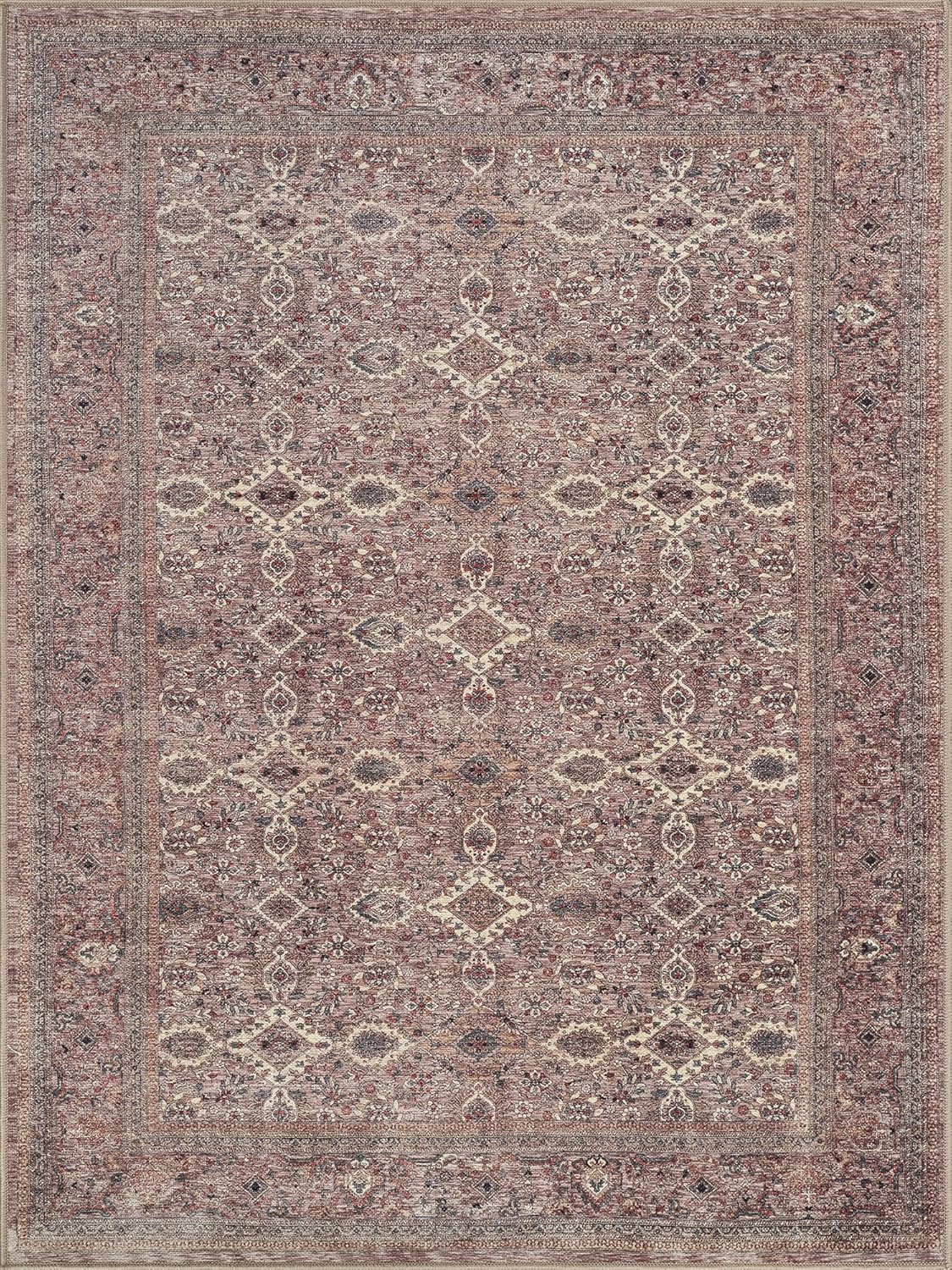 Bloom Rugs Washable Non-Slip 5' x 7' Rug - Beige Traditional Bordered Area Rug for Living Room, Bedroom, Dining Room, and Kitchen - Exact Size: 5' x 7'
