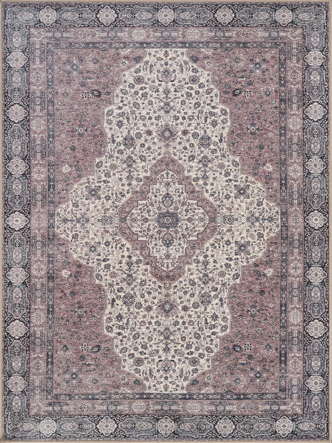 Bloom Rugs Washable Non-Slip 9' x 12' Rug - Cream/Green Traditional Medallion Area Rug for Living Room, Bedroom, Dining Room, and Kitchen - Exact Size: 9' x 12'