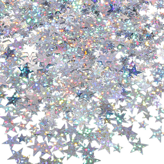 Hestya 60g Star Confetti Glitter Table Confetti Metallic Foil Stars for Party Wedding Festival Decorations(Glitter Silver,10mm and 6mm)
