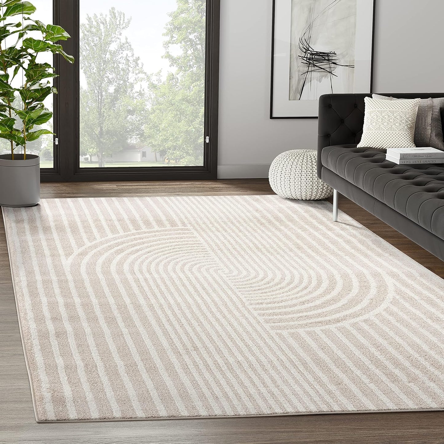 Abani Area Rug for Living Room -Nuevo 2' x 3' Beige Arch Pattern Area Rug, Soft and Durable Living Room Rug, Stain and Fade Resistant, Chic Modern Design, Pet & Kid Friendly
