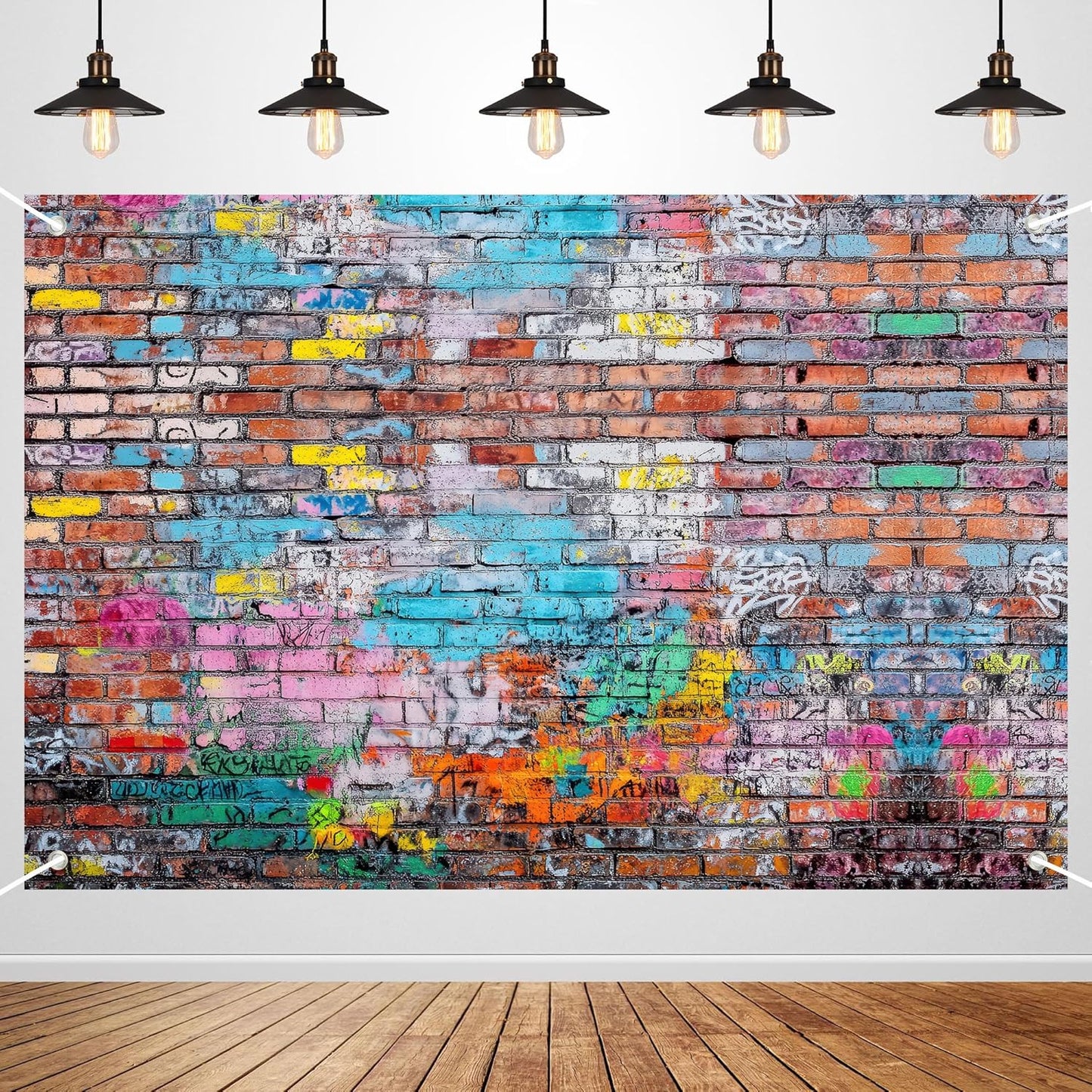 Colorful Graffiti Brick Wall Backdrop Banner - Abstract Street Art Photography Background for Hip Hop Party, 80s 90s Disco, Birthday Wedding Decor, Studio Props & Booth Supplies 98x65 Inch