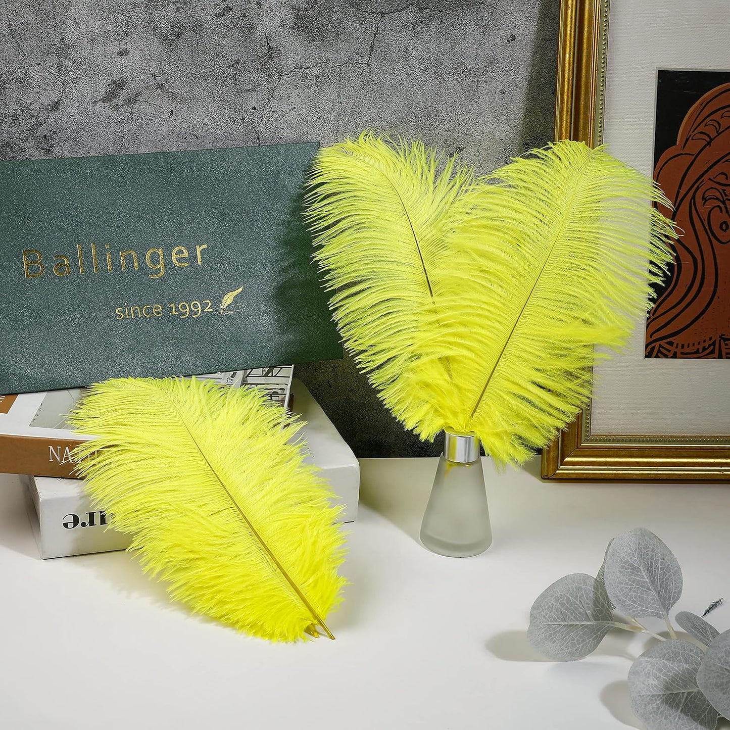 Ballinger Fluorescent Yellow Ostrich Feathers - 24Pcs 8-10inch Feathers Bulk for Vase, Party Centerpieces, Mardi Gras Decorations and Home Decor
