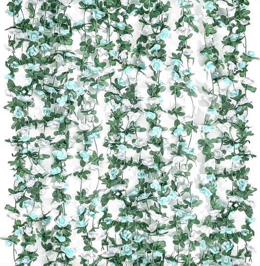 Miracliy 9Pcs 74FT Blue and White Flower Garland Artificial Rose Arch Vines Fake Spring Floral Garland for Flower Wall Backdrop Wedding Mothers Day Garden Tea Party Decoration